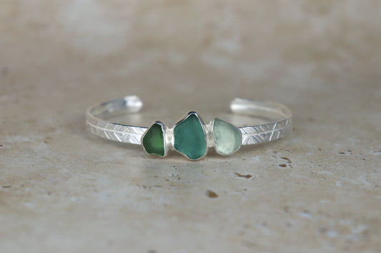 Welsh Sea Glass Textured Sterling Silver Cuff