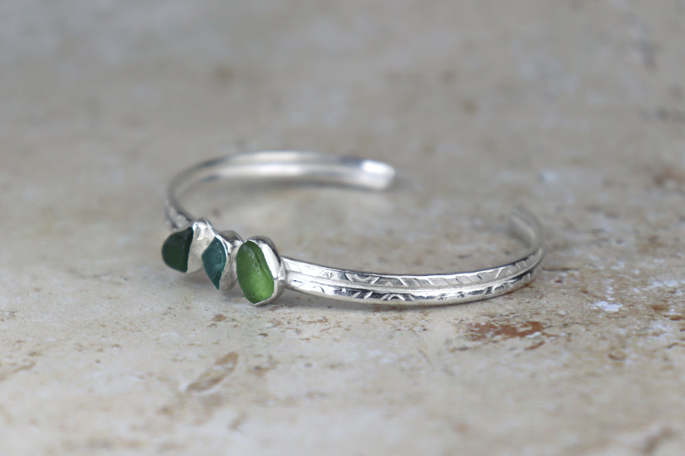 Welsh Sea Glass Textured Sterling Silver Cuff