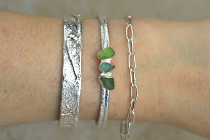 Welsh Sea Glass Textured Sterling Silver Cuff