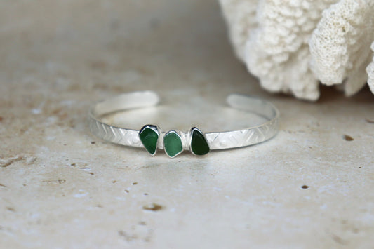 Welsh Sea Glass Textured Sterling Silver Cuff