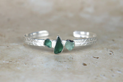 Welsh Sea Glass Textured Sterling Silver Cuff