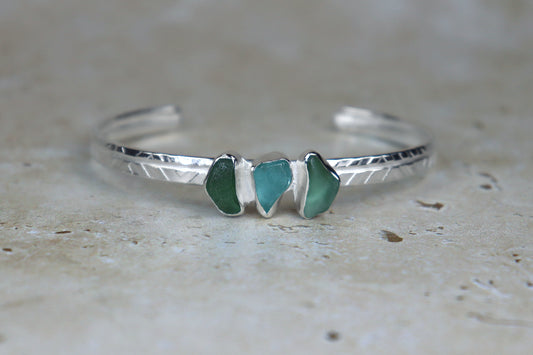 Welsh Sea Glass Textured Sterling Silver Cuff