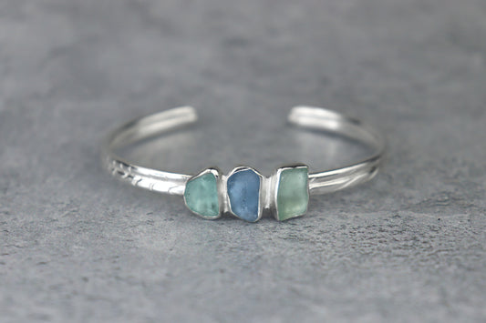 Welsh Sea Glass Textured Sterling Silver Cuff