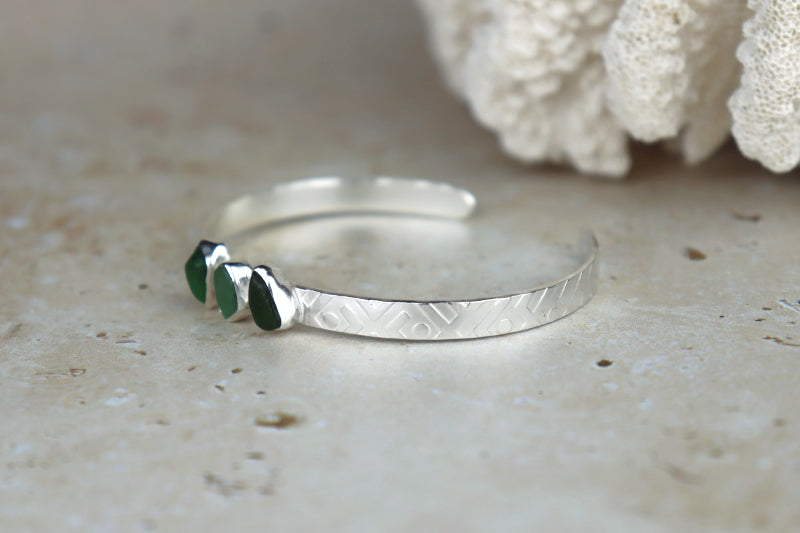 Welsh Sea Glass Textured Sterling Silver Cuff