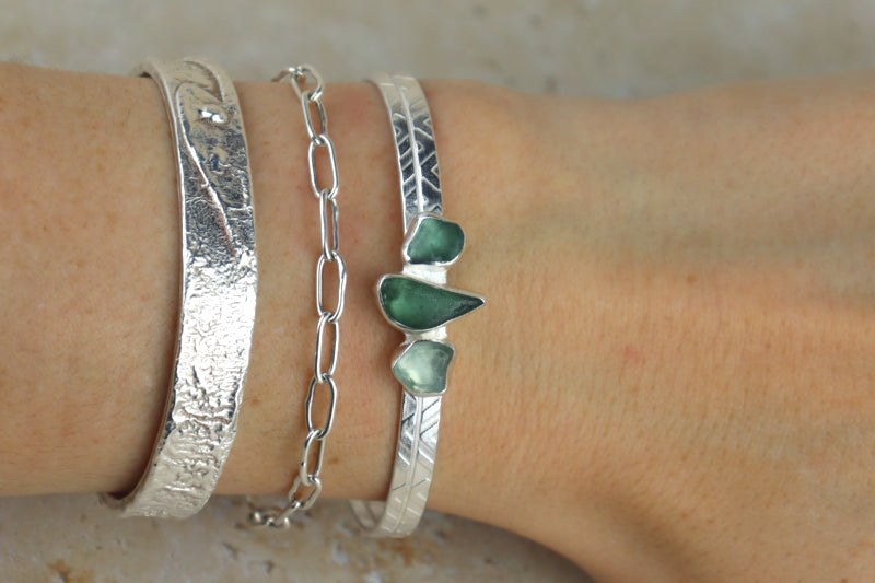 Welsh Sea Glass Textured Sterling Silver Cuff