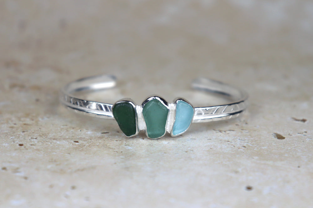 Welsh Sea Glass Textured Sterling Silver Cuff