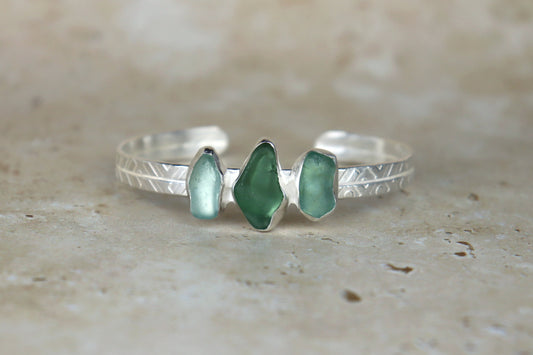 Welsh Sea Glass Textured Sterling Silver Cuff