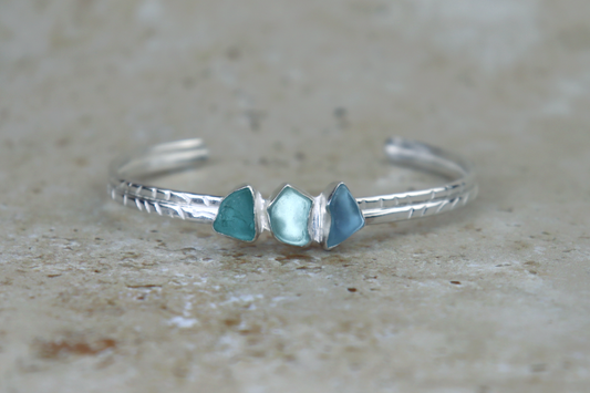 Welsh Sea Glass Textured Sterling Silver Cuff