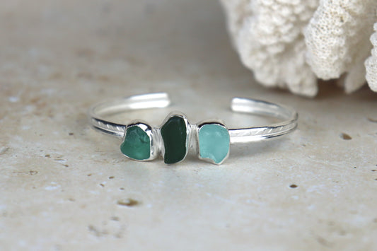 Welsh Sea Glass Textured Sterling Silver Cuff