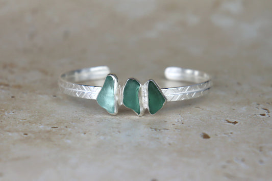 Welsh Sea Glass Textured Sterling Silver Cuff