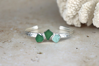 Welsh Sea Glass Textured Sterling Silver Cuff