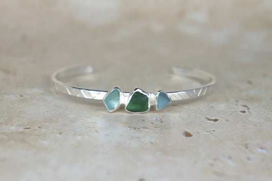 Welsh Sea Glass Textured Sterling Silver Cuff