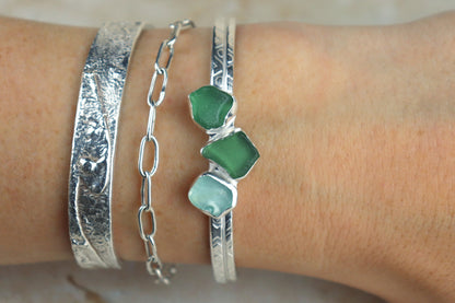 Welsh Sea Glass Textured Sterling Silver Cuff