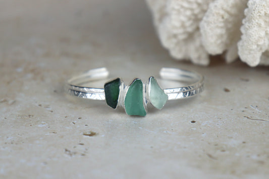 Welsh Sea Glass Textured Sterling Silver Cuff