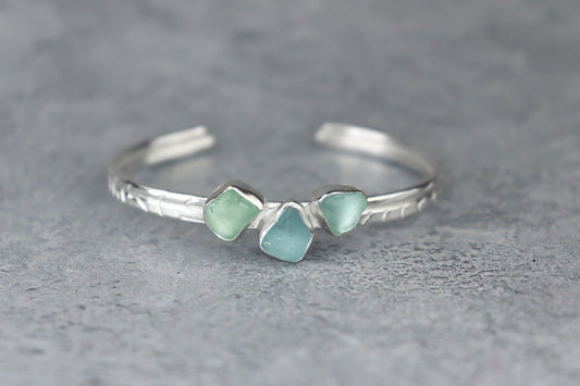 Welsh Sea Glass Textured Sterling Silver Cuff