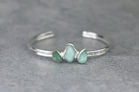 Welsh Sea Glass Textured Sterling Silver Cuff