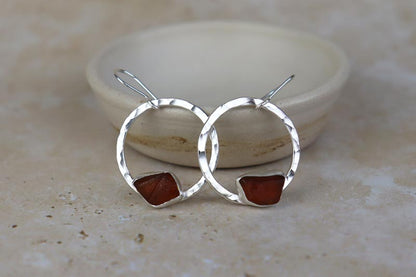 Welsh Sea Glass Circled Hammered Earrings