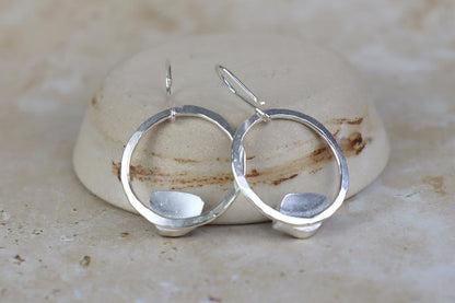 Welsh Sea Glass Circled Hammered Earrings