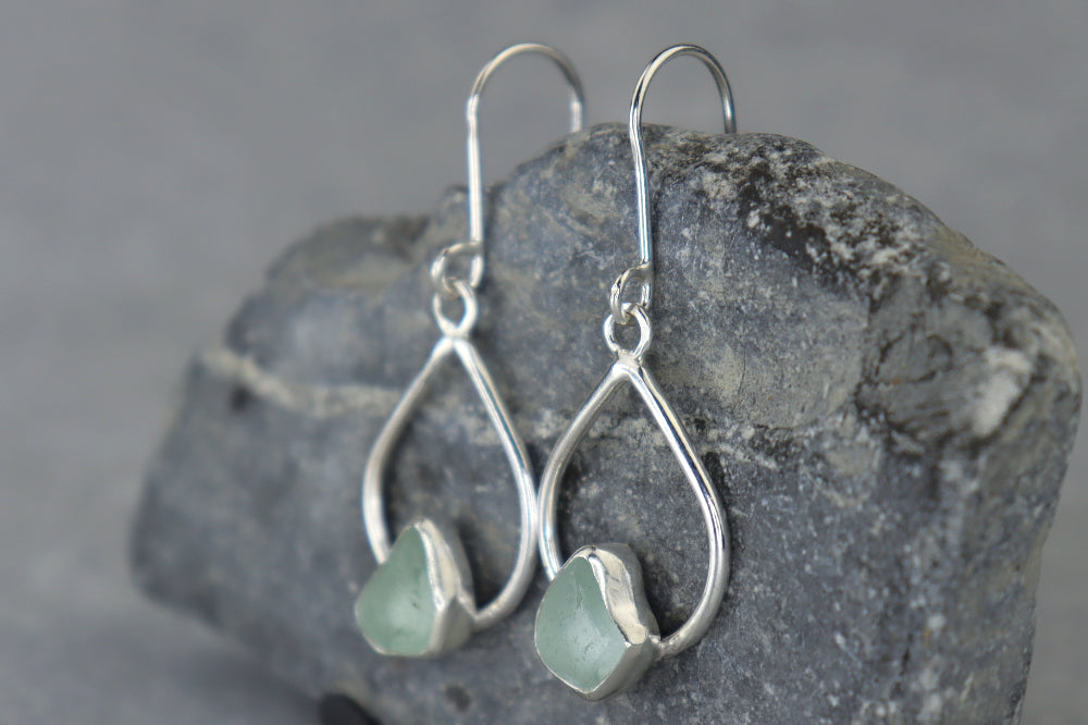 Welsh Sea Glass Teardrop Earrings