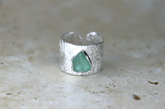 UK Size P Reticulated Welsh Sea Glass Ring