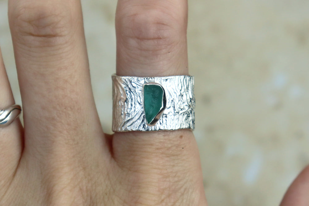 UK Size Q Reticulated Welsh Sea Glass Ring