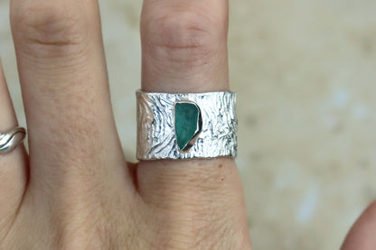 UK Size Q Reticulated Welsh Sea Glass Ring