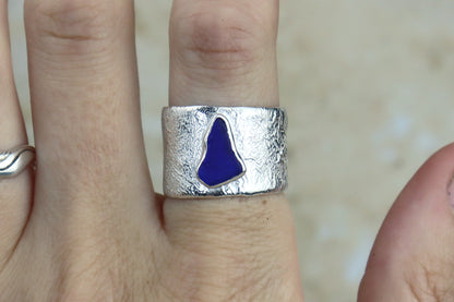 UK Size Q Reticulated Welsh Sea Glass Ring