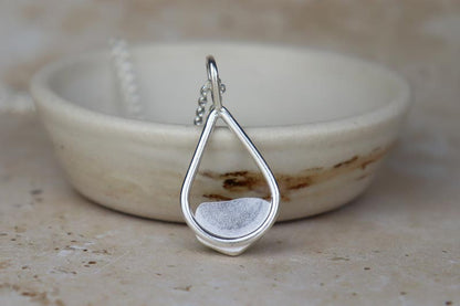 Welsh Sea Glass Tear Drop Silver Necklace