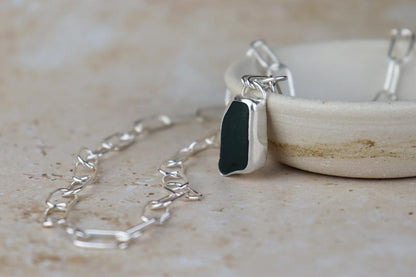 Welsh Sea Glass Necklace With Handmade Chain