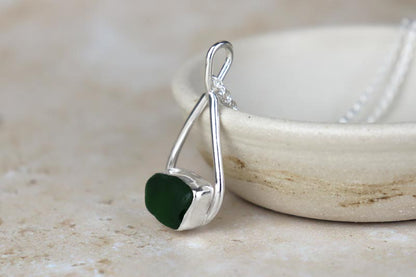 Welsh Sea Glass Tear Drop Silver Necklace