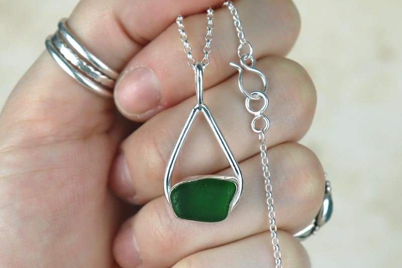 Welsh Sea Glass Tear Drop Silver Necklace