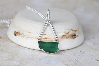 Welsh Sea Glass Tear Drop Silver Necklace