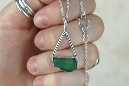 Welsh Sea Glass Tear Drop Silver Necklace