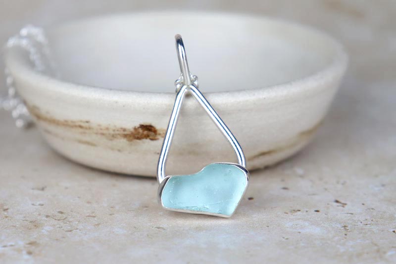 Welsh Sea Glass Tear Drop Silver Necklace