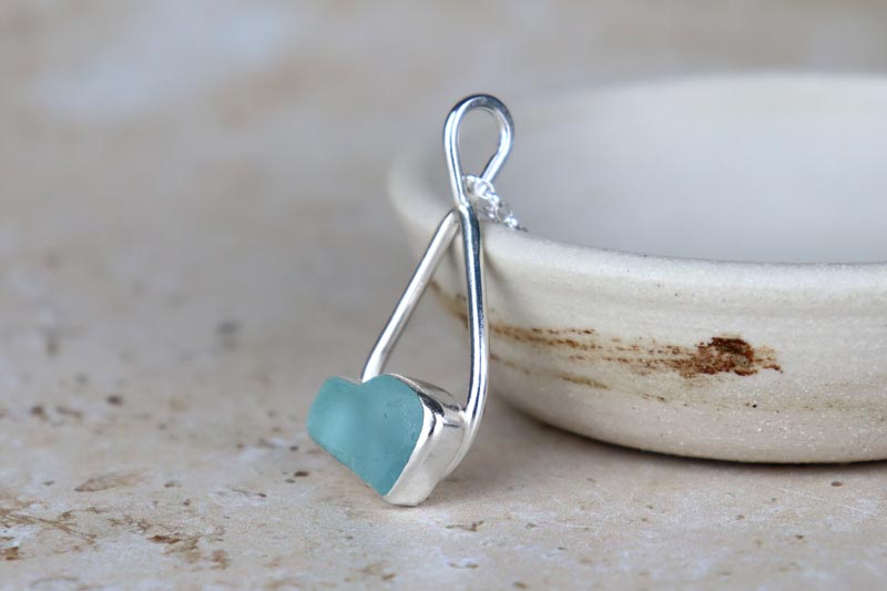 Welsh Sea Glass Tear Drop Silver Necklace