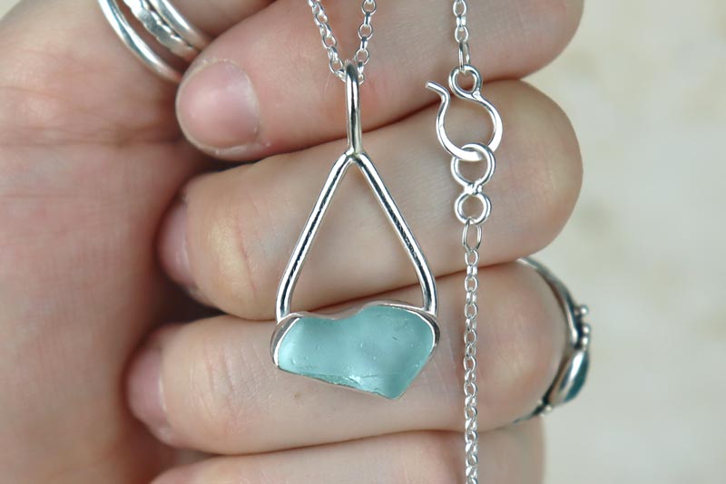 Welsh Sea Glass Tear Drop Silver Necklace