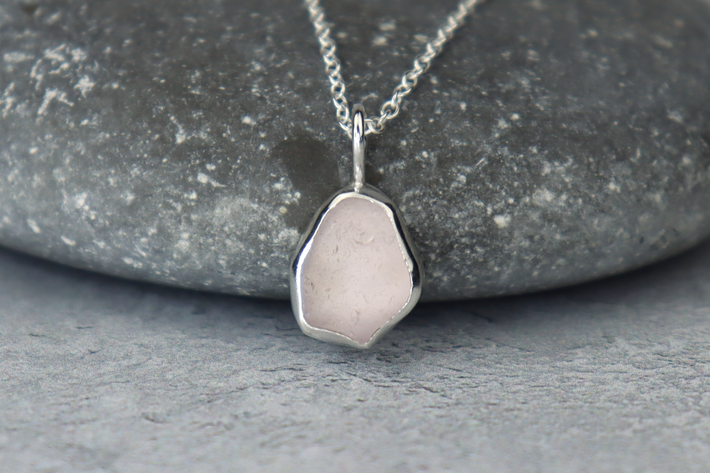 Welsh Sea Glass Silver Necklace With Engraved Back