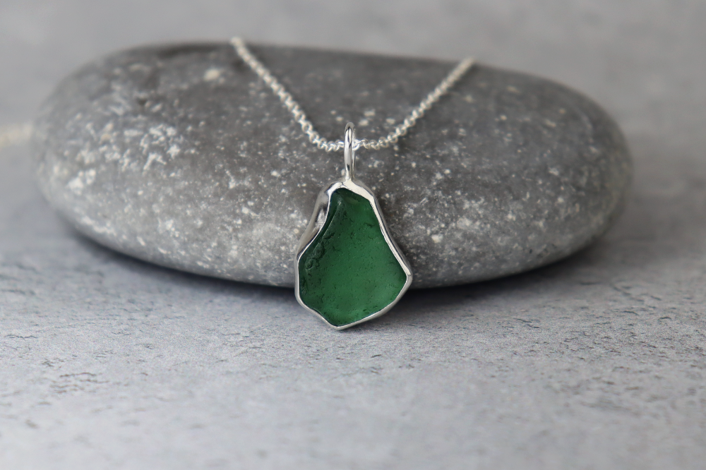 Welsh Sea Glass Silver Necklace With Engraved Back