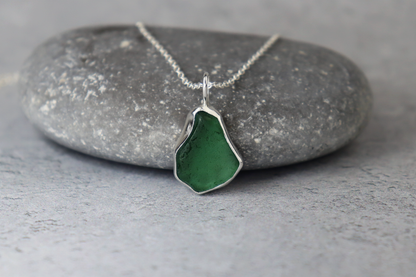 Welsh Sea Glass Silver Necklace With Engraved Back