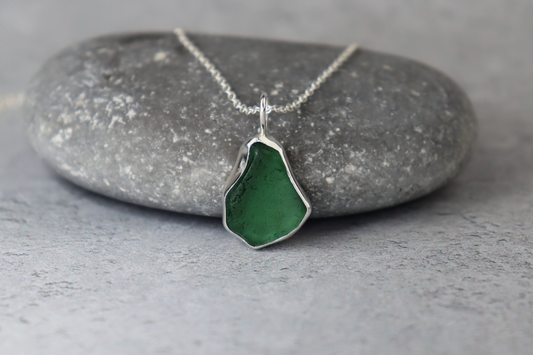 Welsh Sea Glass Silver Necklace With Engraved Back