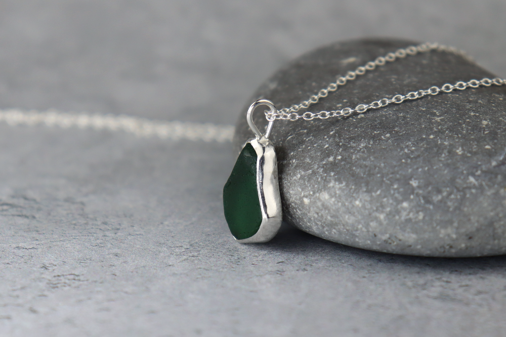 Welsh Sea Glass Silver Necklace With Engraved Back