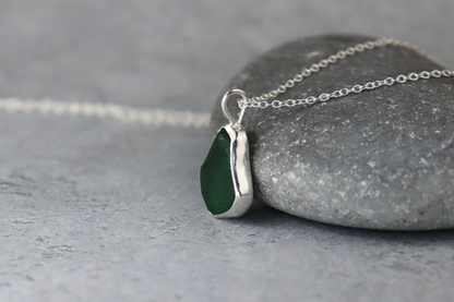 Welsh Sea Glass Silver Necklace With Engraved Back