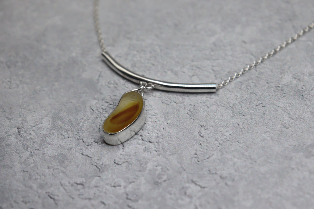 Welsh Sea Glass Silver Bar Necklace With Engraved Back