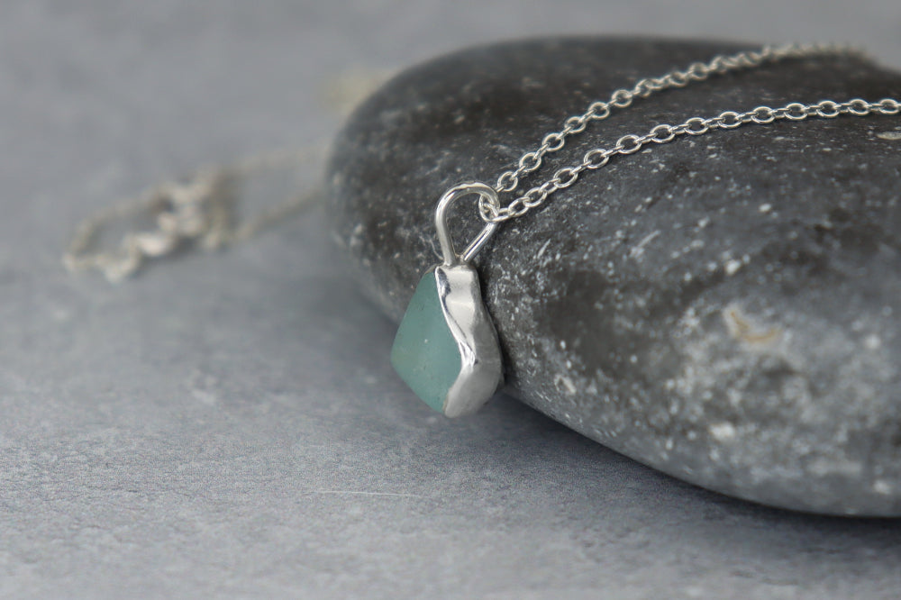 Welsh Sea Glass Silver Necklace With Engraved Back