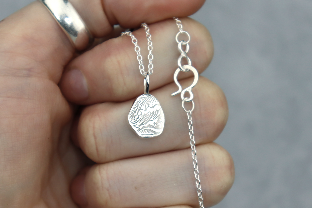 Welsh Sea Glass Silver Necklace With Engraved Back