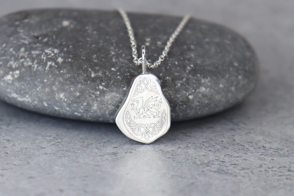 Welsh Sea Glass Silver Necklace With Engraved Back