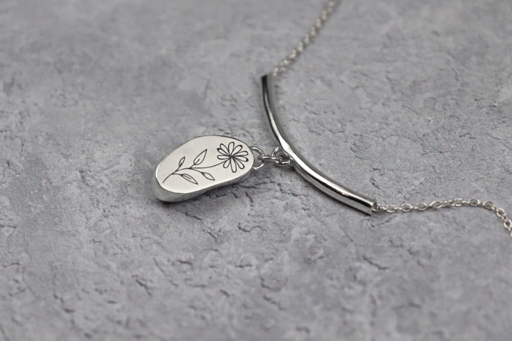 Welsh Sea Glass Silver Bar Necklace With Engraved Back