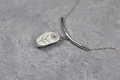 Welsh Sea Glass Silver Bar Necklace With Engraved Back
