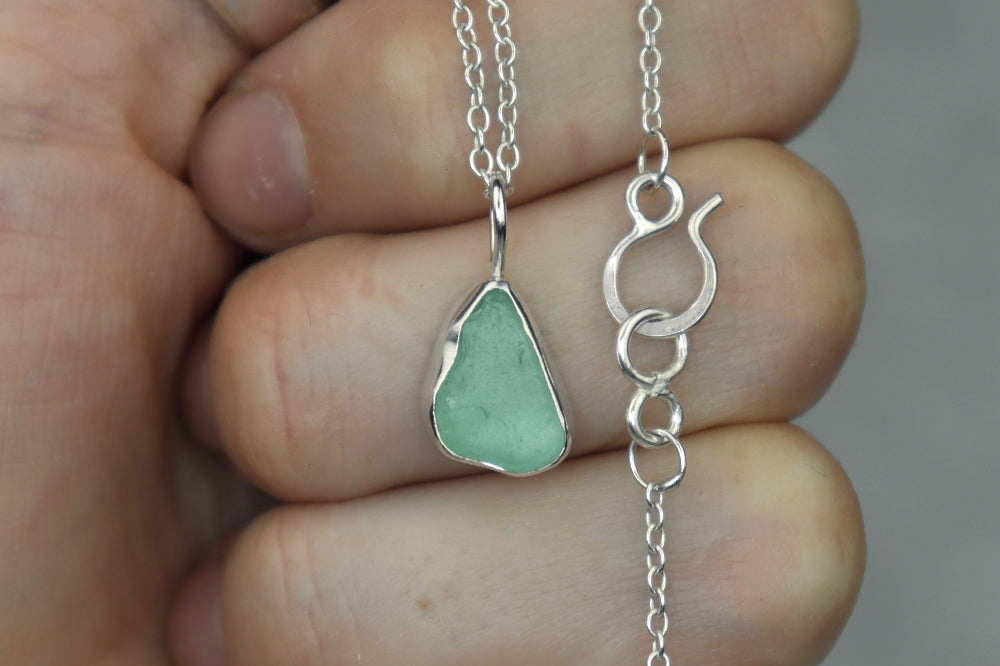 Welsh Sea Glass Silver Necklace With Engraved Back