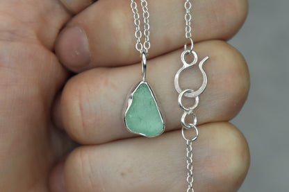 Welsh Sea Glass Silver Necklace With Engraved Back
